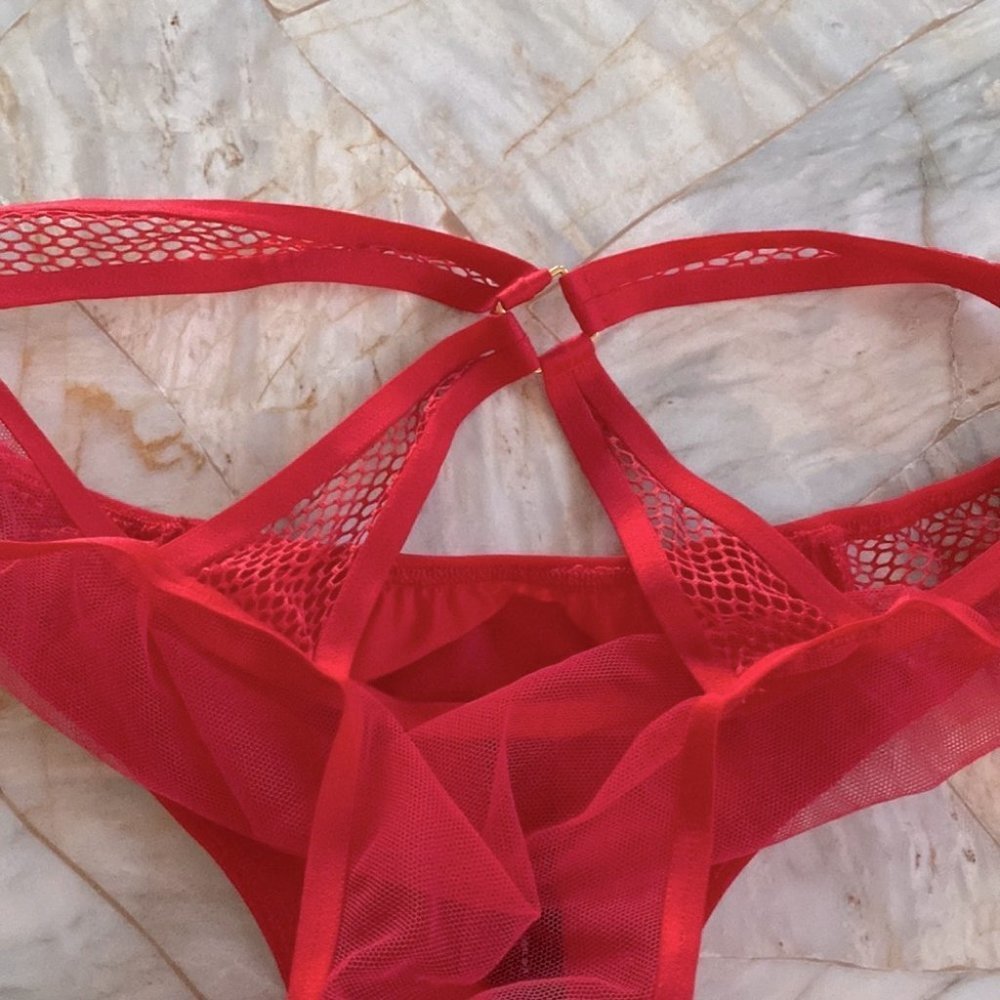 Victoria Secret VS Very Sexy Red Panty‎ Underwear Small Fishnet Lace